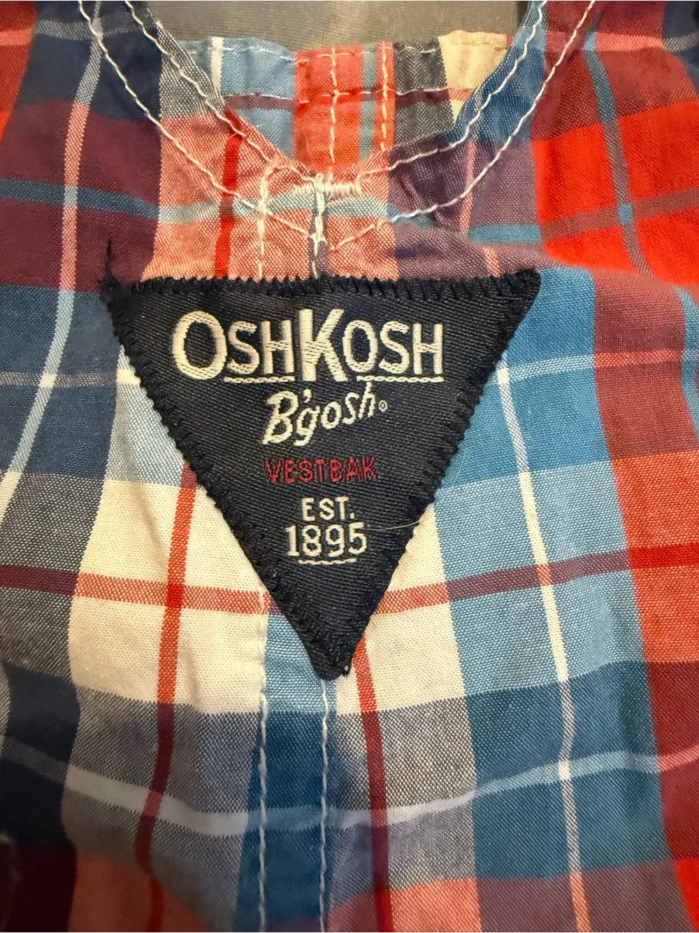 OshKosh B'gosh Red, Blue & White Plaid Short Overalls